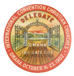 GORGEOUS "DELEGATE" BUTTON FOR CHRISTIAN CONVENTION 1902.