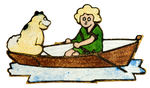 ORPHAN ANNIE AND SANDY IN ROWBOAT ENAMEL PIN FROM THE HAKE COLLECTION.