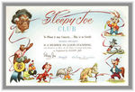 LOS ANGELES TV "SLEEPY JOE CLUB" CERTIFICATE AND LIKELY SET OF 12 BUTTONS.