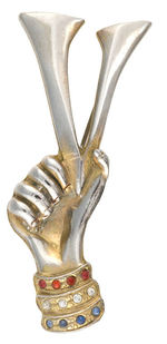 LARGE HAND WITH "V" VICTORY PIN.