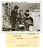 "A DAY AT THE RACES" PUBLICITY STILL SIGNED BY THREE MARX BROS. PLUS ZEPPO MARX CHECK.
