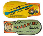 PAIR OF GIANT SIZED LITHO TIN CLICKERS FOR WEATHERBIRD AND BUSTER BROWN SHOES.