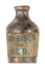 "HARRISON AND REID" MINIATURE WHISKEY JUG WITH PAPER LABEL.