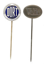 "DORT" AND "VELIE" PAIR OF EARLY AUTOMOBILE ADVERTISING STICKPINS.