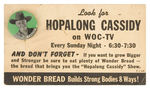 WONDER BREAD AND DAVENPORT, IOWA PROMO CARD WITH BUTTON.
