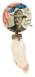 CLASSIC ROOSEVELT GOVERNOR BUTTON COMPLETE WITH RABBIT'S FOOT AND UNIQUE EXPLANATORY BACKPAPER.