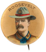 "ROOSEVELT" AS ROUGH RIDER 1898 GOVERNOR BUTTON IN SUPERB MULTICOLOR.