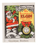 SANTA POSTER STAMPS PROMOTING ELGIN WATCHES AND WATERMAN'S FOUNTAIN PEN.