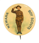 "NEWARK BOY SCOUTS" CHOICE COLOR RARE EARLY BUTTON FROM HAKE COLLECTION.
