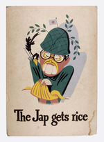 "THE JAP GETS RICE" WWII CARDBOARD POSTER.