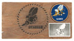 "SEABEES" WOODEN PLAQUE WITH ATTACHED PATCH & POSTCARD.