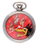 CLASSIC THREE LITTLE PIGS POCKET WATCH WITH ANIMATED BIG BAD WOLF.