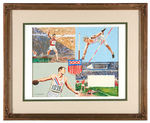 1952 OLYMPICS FRAMED ORIGINAL ART FOR “1955 CHRISTY WALSH ALL AMERICA” CALENDAR.