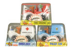 BULLWINKLE’S FIRE ENGINE/AMBULANCE/POLICE CAR BY PLAY & LEARN IN ORIGINAL PACKAGING.