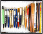 RAILROAD WOODEN PENCIL AND MECHANICAL PEN AND PENCIL COLLECTION OF 22 PIECES.