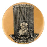 "A BIRD IN A GILDED CAGE" ELKS CARNIVAL BUTTON OF "BABY VERA" FROM HAKE COLLECTION & CPB.