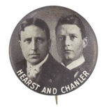 "HEARST AND CHANLER" 1906 GOVERNOR RACE JUGATE BUTTON.
