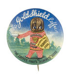 OUTSTANDING "GOLD SHIELD COFFEE" BUTTON WITH COFFEE BEAN MAN.