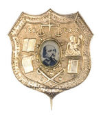 BENJAMIN BUTLER 1863 GOLD PLATED NATIONAL BATTLE PIN WITH FERROTYPE PORTRAIT.