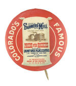 EARLY, RARE AND GRAPHIC COLORADO FLOUR BUTTON FROM THE HAKE COLLECTION.