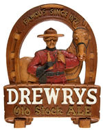 "DREWRYS OLD STOCK ALE" DIECAST COMPOSITION WALL SIGN WITH MOUNTIE.