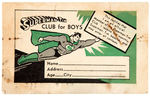 "SUPERMAN-TIM CLUB FOR BOYS" MEMBERSHIP CARD WITH SECRET CODE.