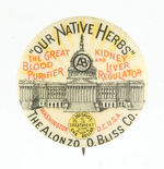 RARE EARLY "BLOOD PURIFIER" FOR 1900 HERB PRODUCT BUTTON.