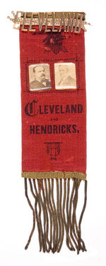 CLEVELAND AND HENDRICKS RARE 1884 RIBBON WITH JUGATE PAPER PHOTOS.
