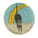 "FLINTKOTE ROOFING" EARLY BUTTON WITH CLASSIC BLACK CAT ON NIGHTTIME ROOF.