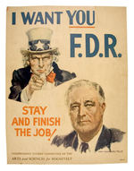 JAMES MONTGOMERY FLAGG RARE UNCLE SAM WANTS FDR 1944 CARDBOARD POSTER.