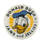 "DONALD DUCK JAMS AND JELLIES" RARE CELLULOID VERSION 1950s BUTTON.