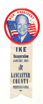 IKE 4" BUTTON FROM LANCASTER, PA FOR 1957 INAUGURAL.