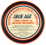 "IRON AGE IMPLEMENTS" CELLULOID PAPERWEIGHT  FEATURING MILITARY LEADERS AND FAMOUS SLOGAN.
