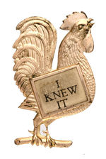 CLEVELAND 1888 LARGE BRASS SHELL ROOSTER BADGE.
