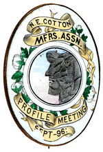 COTTON ASSOCIATION 1896 ENAMEL BADGE SHOWING OLD MAN IN THE MOUNTAIN.