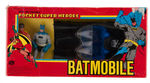 MEGO BATMOBILE WITH TWO POSEABLE POCKET SUPER HEROES IN BOX.