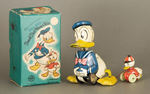 RARE BOXED "LINE MAR TOYS" MECHANICAL "PULL BACK DONALD DUCK W/HUEY & VOICE."