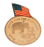 “VOTE FOR THE ELEPHANT/STOP THIS WASTE” 1939 REPUBLICAN BRASS BADGE.