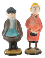 ANDY CAPP AND WIFE FLO PAINTED PLASTER FIGURE SET.