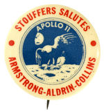MOON LANDING "STOUFFERS SALUTES" 1969 HISTORIC COMMEMORATIVE BUTTON.