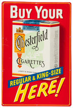 "CHESTERFIELD CIGARETTES" EMBOSSED TIN STORE SIGN.