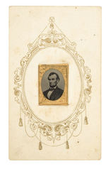LINCOLN TINTYPE EXCEPTIONALLY BRIGHT AND SHARP ON CIRCA 1864 CAMPAIGN CARD.