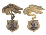 "GRANT" AND "SEYMOUR" 1868 EAGLE STICKPINS WITH SUSPENDED FERROTYPE SHIELDS.