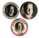 HOOVER PAIR OF 1928 CAMPAIGN BUTTONS AND 1929 INAUGURATION.