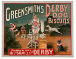 “DERBY DOG BISCUITS” LARGE AND GRAPHIC CIRCUS THEME SIGN.