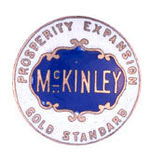 GORGEOUS DOMED ENAMEL McKINLEY 1896 BRASS LAPEL STUD.