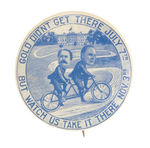 McKINLEY & HOBART PEDALING TWO-MAN BICYCLE ON PATHWAY TO THE WHITE HOUSE CARTOON JUGATE.