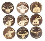 "CHARMION" VAUDEVILLE STRONG LADY COLLECTION OF 9 BUTTONS.