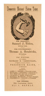 TILDEN-HENDRICKS 1876 PAPER TICKET.