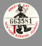 "KRAZY KAT" 1930s NEWSPAPER CONTEST BUTTON FULL FIGURE VERSION.